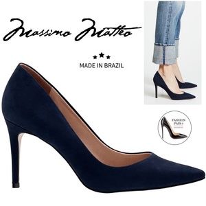 MASSIMO MATTEO 90 MM POINTY TOE PUMP STILETTO HEEL NAVY BLUE SUEDE CLASSIC SHOES